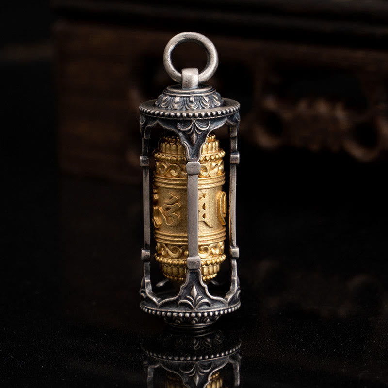 Collana con ciondolo a forma di ruota di preghiera tibetana in argento sterling 925 con pietre Buddha Stones, Om Mani Padme Hum, saggezza - image 5