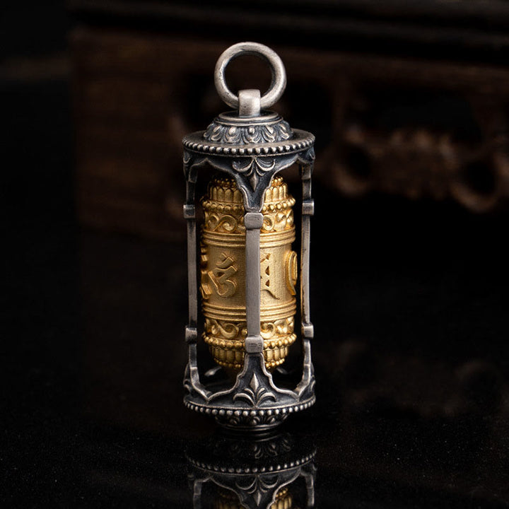 Collana con ciondolo a forma di ruota di preghiera tibetana in argento sterling 925 con pietre Buddha Stones, Om Mani Padme Hum, saggezza - image 5