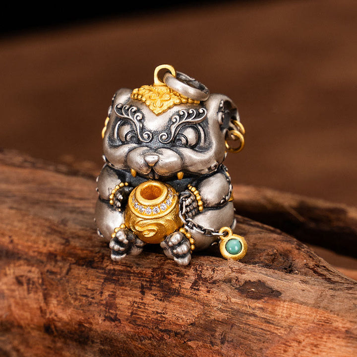 Collana con ciondolo in argento sterling 925 con protezione per topi sputa-tesoro tibetana Buddha Stones
