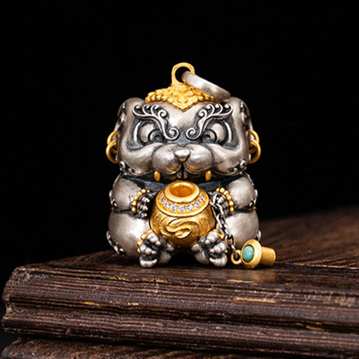 Collana con ciondolo in argento sterling 925 con protezione per topi sputa-tesoro tibetana Buddha Stones