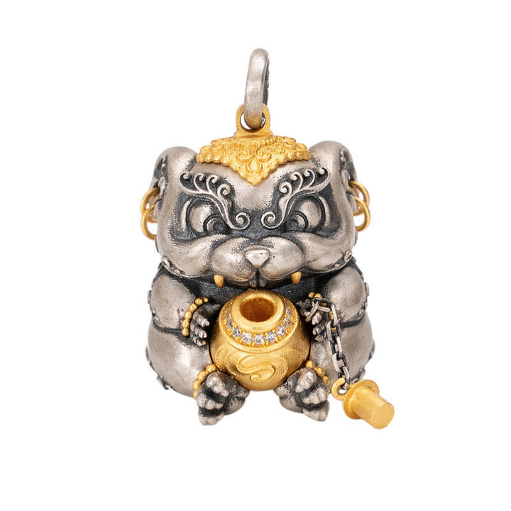 Collana con ciondolo in argento sterling 925 con protezione per topi sputa-tesoro tibetana Buddha Stones