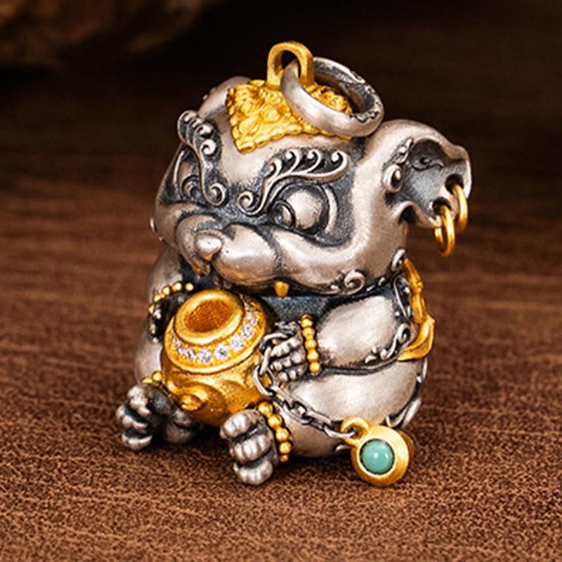 Collana con ciondolo in argento sterling 925 con protezione per topi sputa-tesoro tibetana Buddha Stones