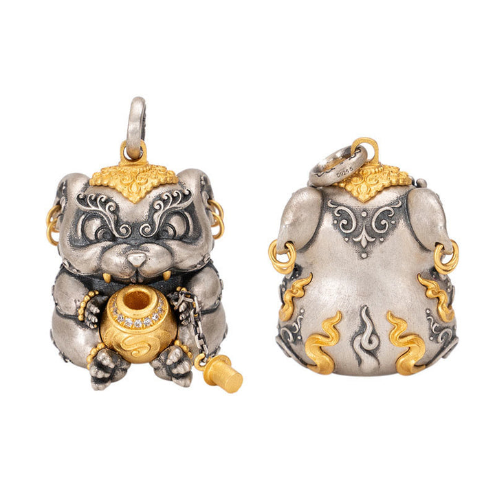 Collana con ciondolo in argento sterling 925 con protezione per topi sputa-tesoro tibetana Buddha Stones