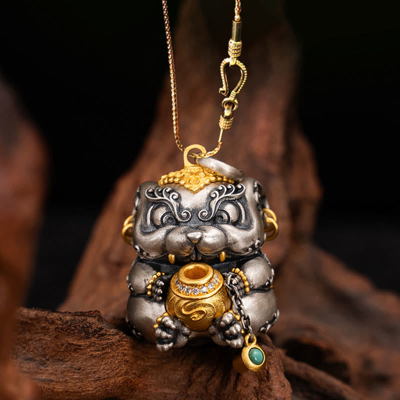 Collana con ciondolo in argento sterling 925 con protezione per topi sputa-tesoro tibetana Buddha Stones