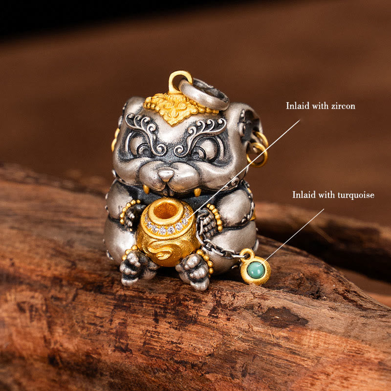 Collana con ciondolo in argento sterling 925 con protezione per topi sputa-tesoro tibetana Buddha Stones