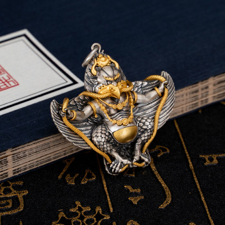 Collana con ciondolo a forma di uccello Garuda tibetano in argento sterling 925 Buddha Stones