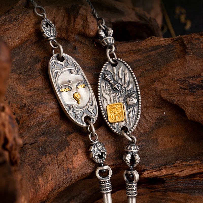 Collana con catena in metallo di protezione Bodhisattva Tara Om Mani Padme Hum, in argento Buddha Stones 925, tibetano Zakiram, dea della ricchezza - image 2