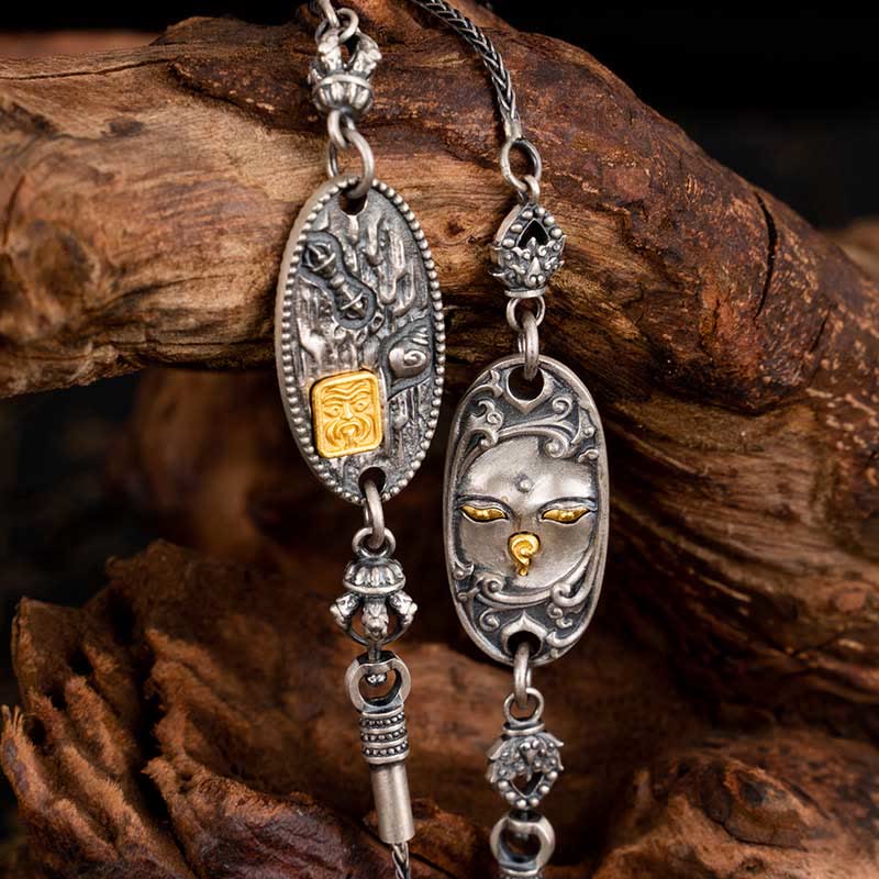 Collana con catena in metallo di protezione Bodhisattva Tara Om Mani Padme Hum, in argento Buddha Stones 925, tibetano Zakiram, dea della ricchezza - image 1