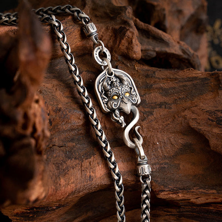 Collana con catena in metallo con ciondolo a forma di uccello Garuda tibetano in argento sterling 925 Buddha Stones
