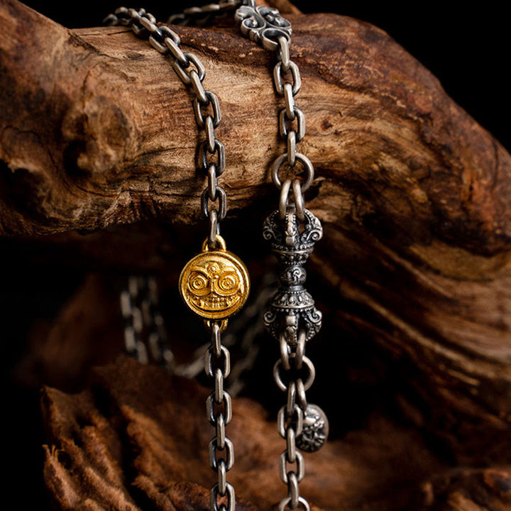 Collana con catena in metallo con benedizione Vajra Dorje , in Buddha Stones 925, tibetano, bianco Zakiram, dea della ricchezza