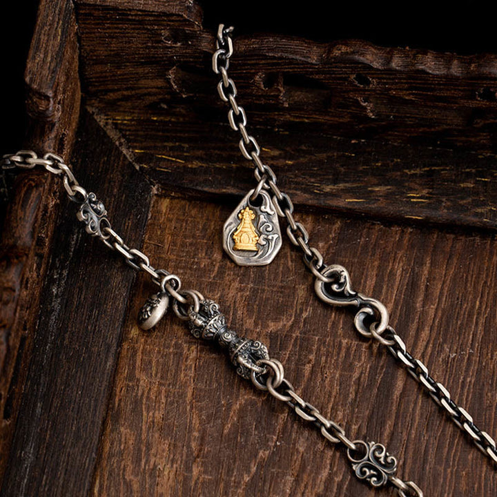Collana con catena in metallo con benedizione Vajra Dorje , in Buddha Stones 925, tibetano, bianco Zakiram, dea della ricchezza