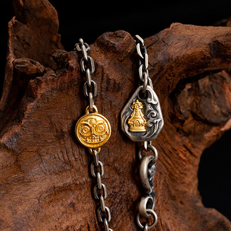 Collana con catena in metallo con benedizione Vajra Dorje , in Buddha Stones 925, tibetano, bianco Zakiram, dea della ricchezza