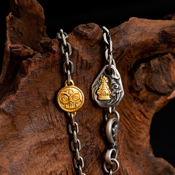 Collana con catena in metallo con benedizione Vajra Dorje , in Buddha Stones 925, tibetano, bianco Zakiram, dea della ricchezza