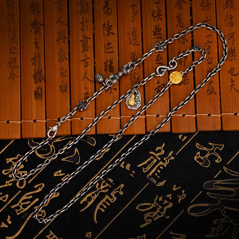 Collana con catena in metallo con benedizione Vajra Dorje , in Buddha Stones 925, tibetano, bianco Zakiram, dea della ricchezza
