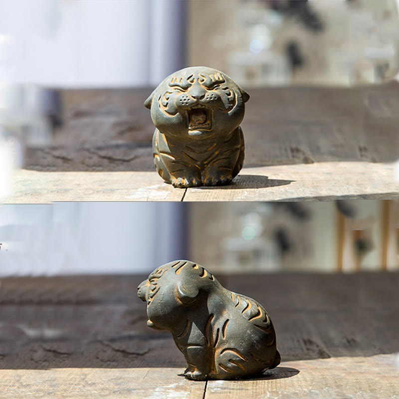 Buddha Stones Mini Carino Tigre Ferro Polvere Ruggine Statua Resina Decorazione Casa