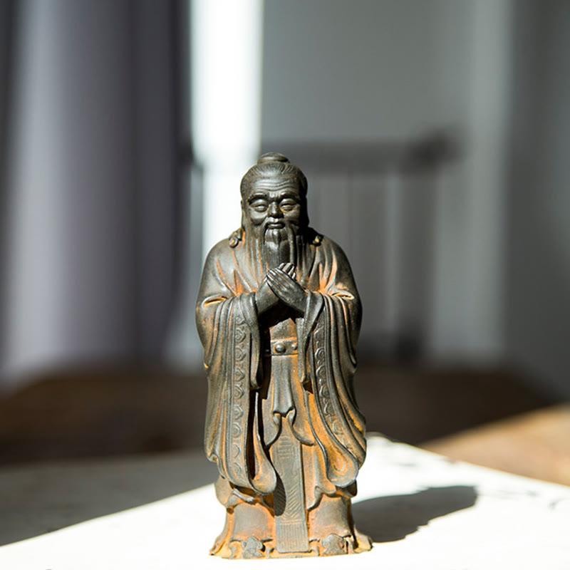 Buddha Stones fatte a mano Confucio polvere di ferro ruggine statua in resina decorazione della casa