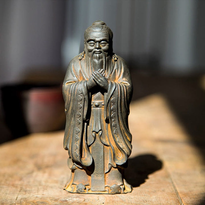 Buddha Stones fatte a mano Confucio polvere di ferro ruggine statua in resina decorazione della casa