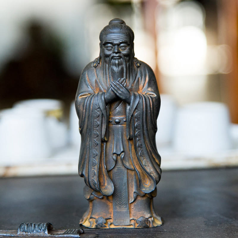 Buddha Stones fatte a mano Confucio polvere di ferro ruggine statua in resina decorazione della casa
