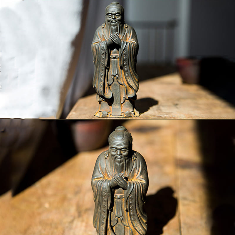 Buddha Stones fatte a mano Confucio polvere di ferro ruggine statua in resina decorazione della casa