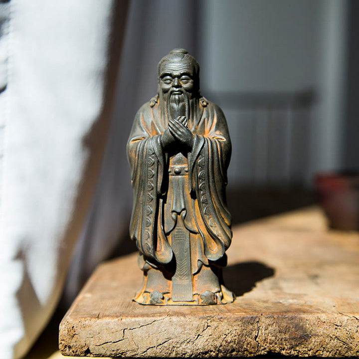 Buddha Stones fatte a mano Confucio polvere di ferro ruggine statua in resina decorazione della casa