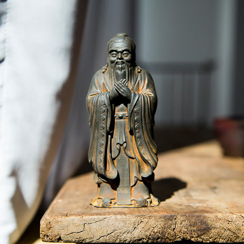 Buddha Stones fatte a mano Confucio polvere di ferro ruggine statua in resina decorazione della casa - Versione ruggine 14*4,5 cm - image 0