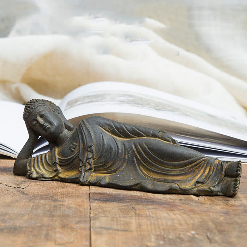 Buddha Stones Buddha Sdraiato Shakyamuni Ferro Polvere Ruggine Statua Resina Decorazione Casa