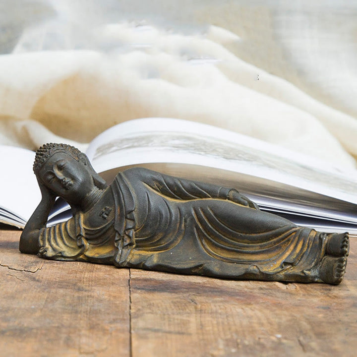 Buddha Stones Buddha Sdraiato Shakyamuni Ferro Polvere Ruggine Statua Resina Decorazione Casa