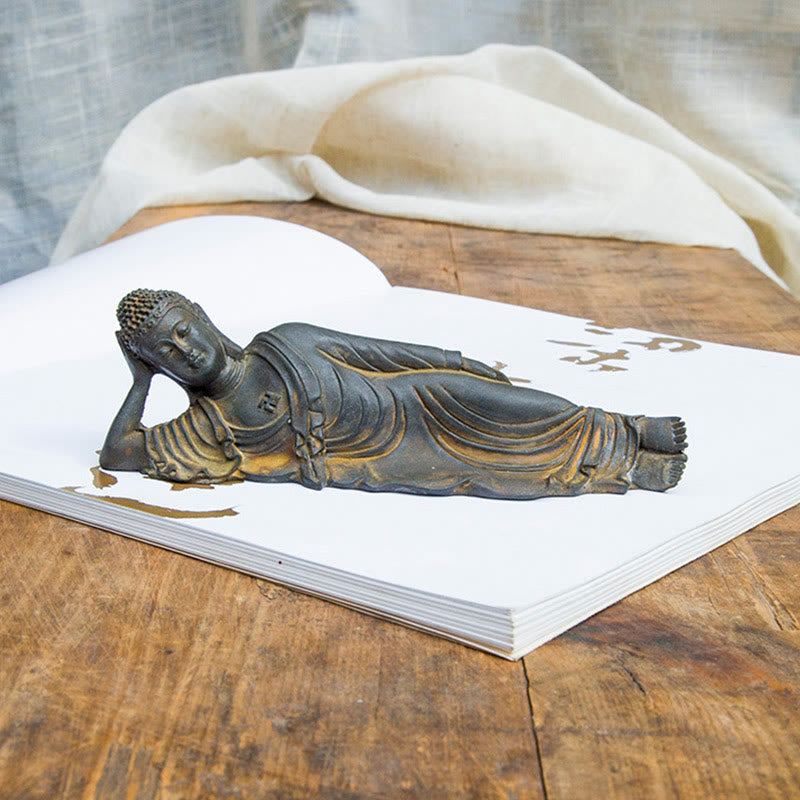 Buddha Stones Buddha Sdraiato Shakyamuni Ferro Polvere Ruggine Statua Resina Decorazione Casa