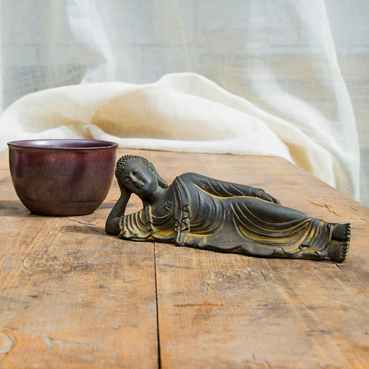Buddha Stones Buddha Sdraiato Shakyamuni Ferro Polvere Ruggine Statua Resina Decorazione Casa