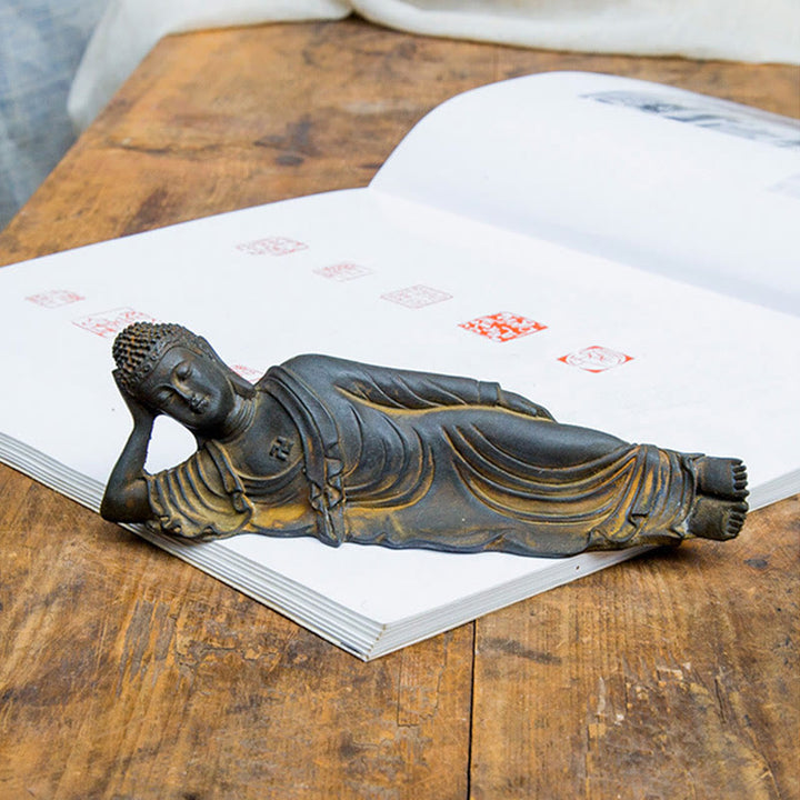 Buddha Stones Buddha Sdraiato Shakyamuni Ferro Polvere Ruggine Statua Resina Decorazione Casa
