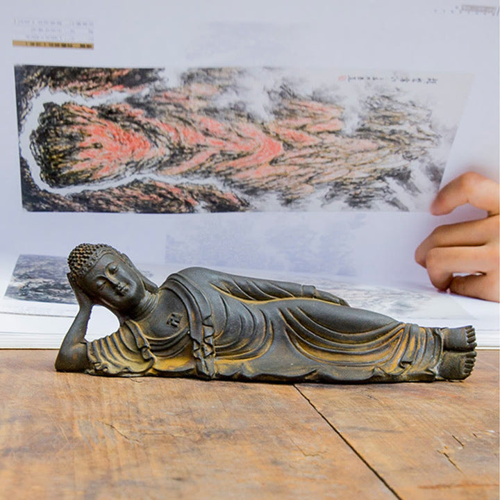 Buddha Stones Buddha Sdraiato Shakyamuni Ferro Polvere Ruggine Statua Resina Decorazione Casa