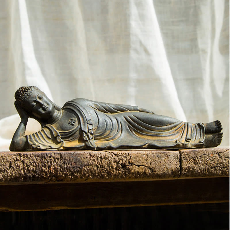 Buddha Stones Buddha Sdraiato Shakyamuni Ferro Polvere Ruggine Statua Resina Decorazione Casa