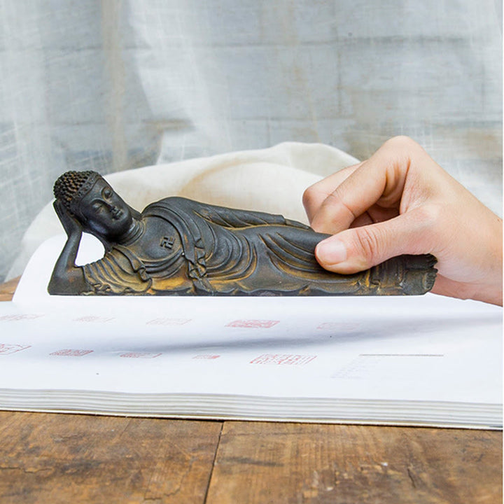 Buddha Stones Buddha Sdraiato Shakyamuni Ferro Polvere Ruggine Statua Resina Decorazione Casa