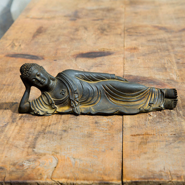 Buddha Stones Buddha Sdraiato Shakyamuni Ferro Polvere Ruggine Statua Resina Decorazione Casa