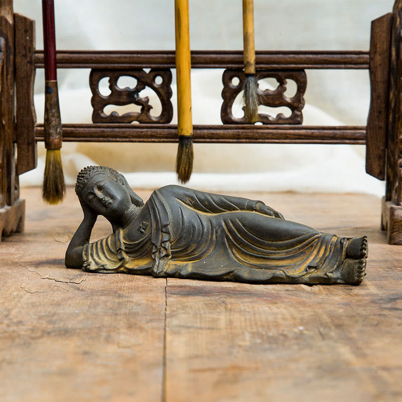 Buddha Stones Buddha Sdraiato Shakyamuni Ferro Polvere Ruggine Statua Resina Decorazione Casa