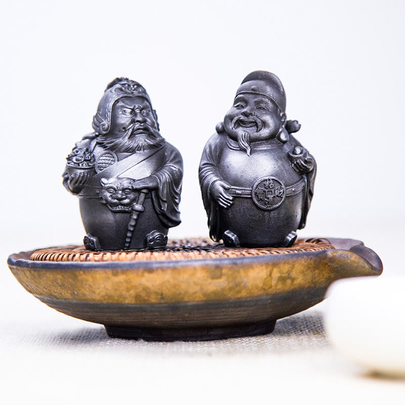 Buddha Stones Fatto a mano Letterario Militare Dio della Ricchezza Polvere di Ferro Ruggine Statua in Resina Decorazione per la Casa
