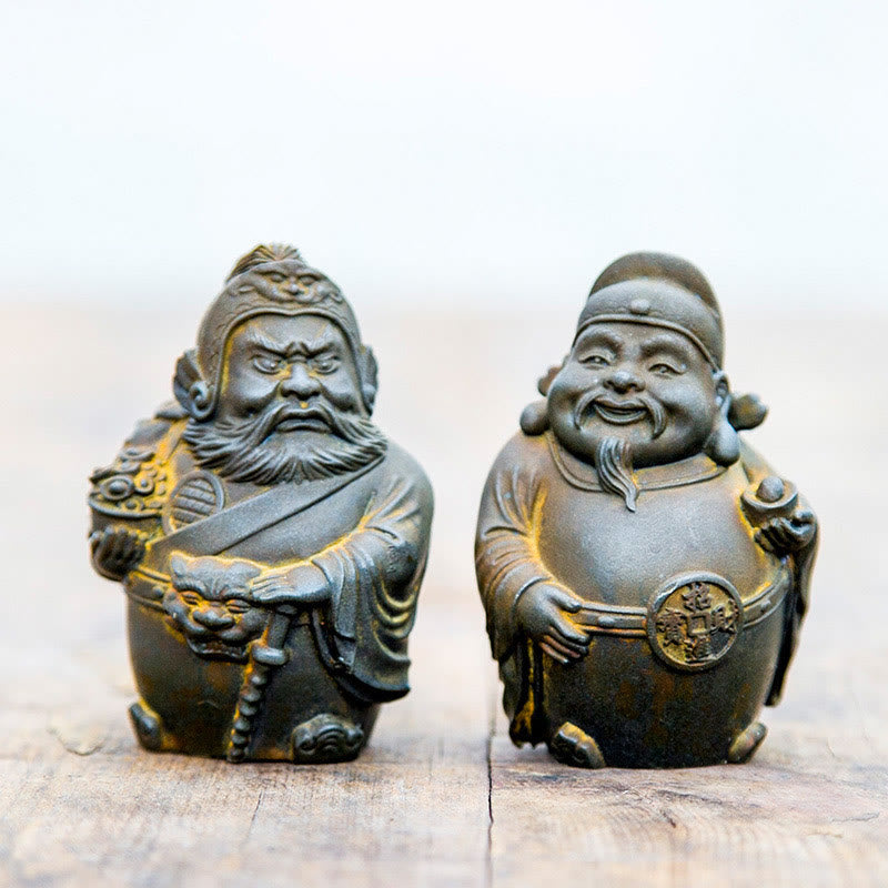 Buddha Stones Fatto a mano Letterario Militare Dio della Ricchezza Polvere di Ferro Ruggine Statua in Resina Decorazione per la Casa - Versione Rust - Set da 2 pezzi - image 0