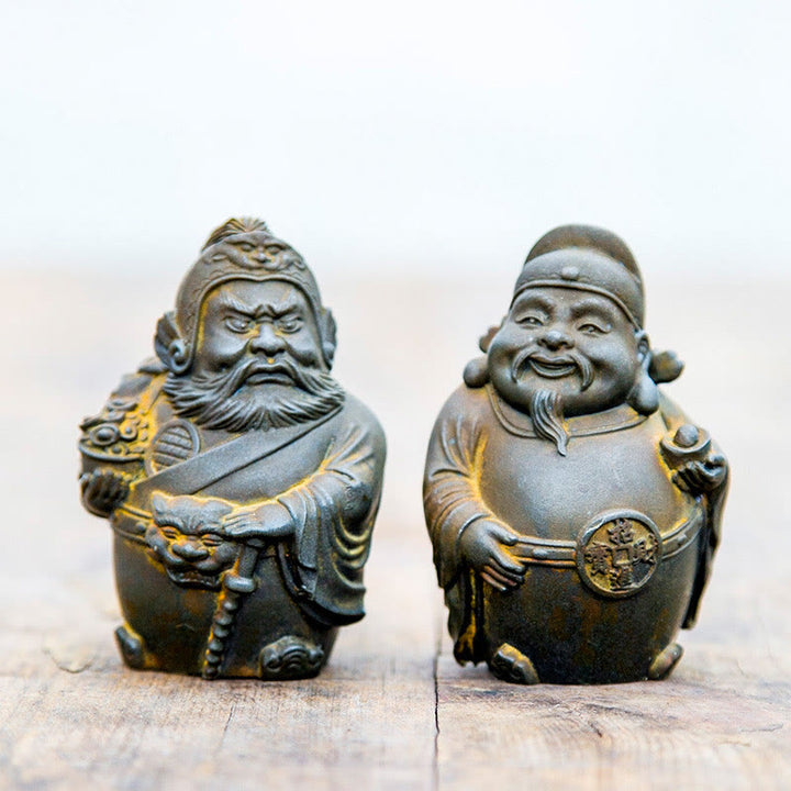 Buddha Stones Fatto a mano Letterario Militare Dio della Ricchezza Polvere di Ferro Ruggine Statua in Resina Decorazione per la Casa - Versione Rust - Set da 2 pezzi - image 0