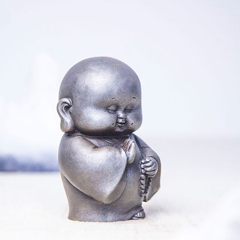 Statua in resina fusa Buddha Stones fatta a mano, piccolo monaco, in polvere di ferro, decorazione per la casa