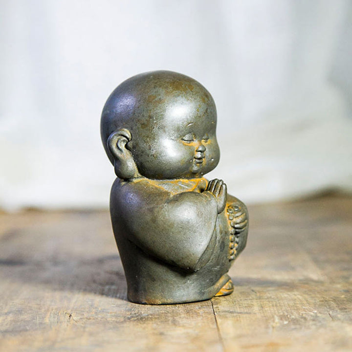 Statua in resina fusa Buddha Stones fatta a mano, piccolo monaco, in polvere di ferro, decorazione per la casa