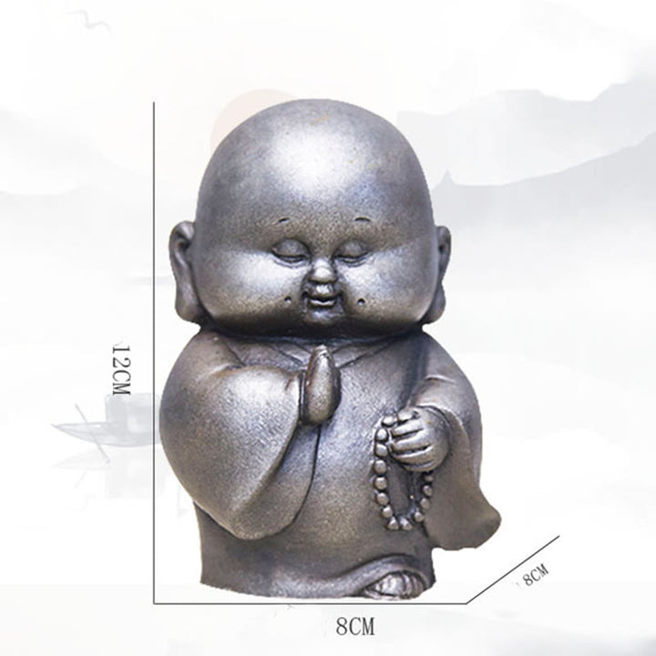 Statua in resina fusa Buddha Stones fatta a mano, piccolo monaco, in polvere di ferro, decorazione per la casa
