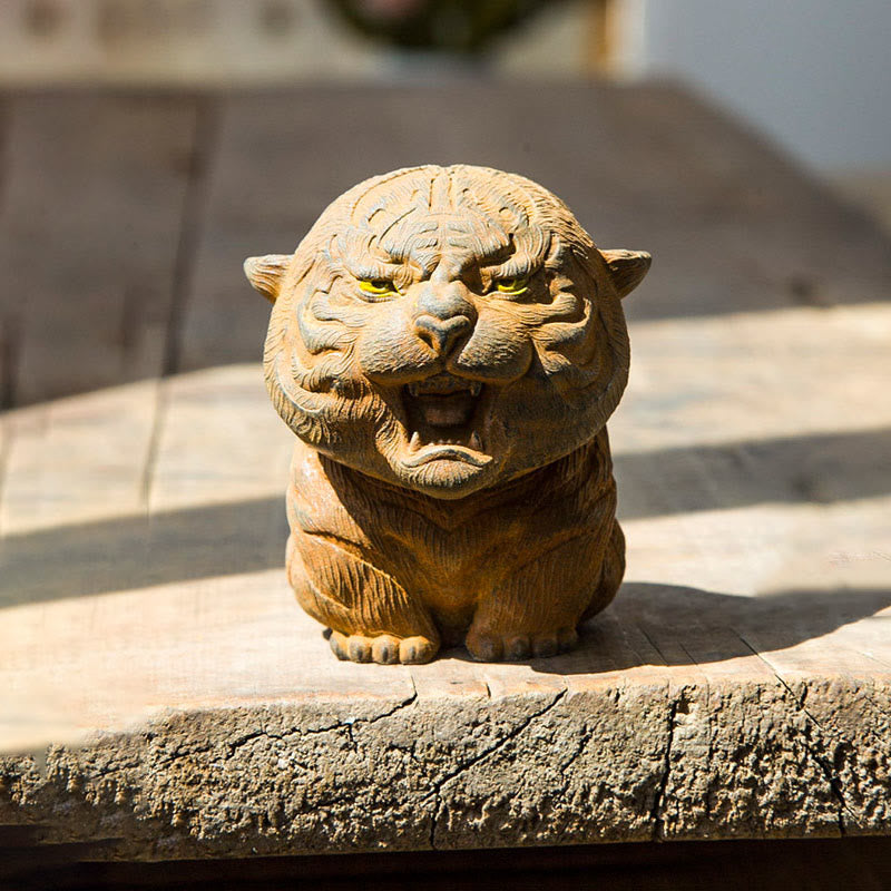 Statua in resina Buddha Stones con polvere di ferro e ruggine fatta a mano in miniatura di tigre ruggente, decorazione per la casa
