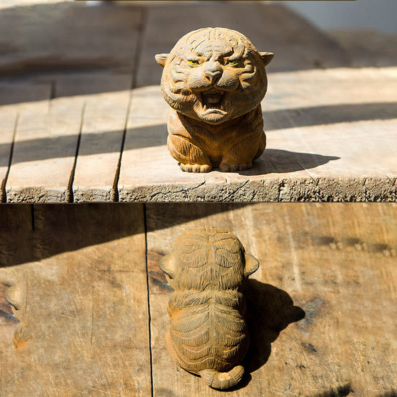 Statua in resina Buddha Stones con polvere di ferro e ruggine fatta a mano in miniatura di tigre ruggente, decorazione per la casa