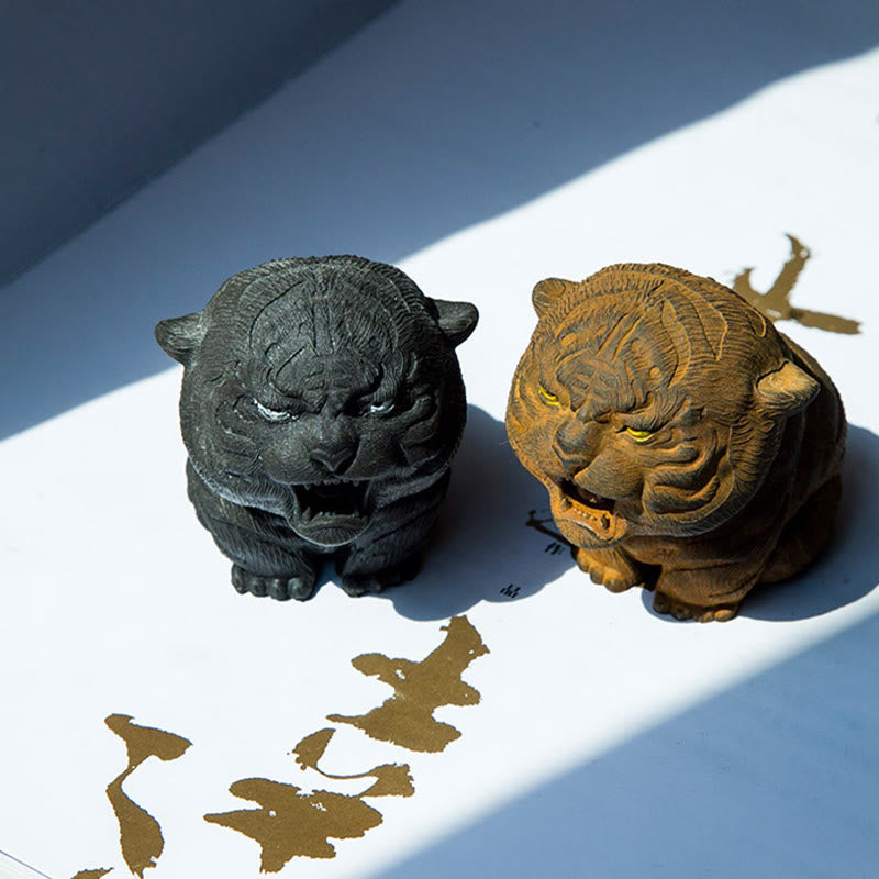 Statua in resina Buddha Stones con polvere di ferro e ruggine fatta a mano in miniatura di tigre ruggente, decorazione per la casa