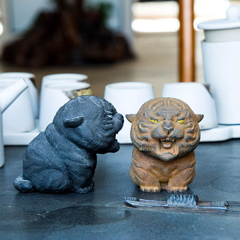 Statua in resina Buddha Stones con polvere di ferro e ruggine fatta a mano in miniatura di tigre ruggente, decorazione per la casa