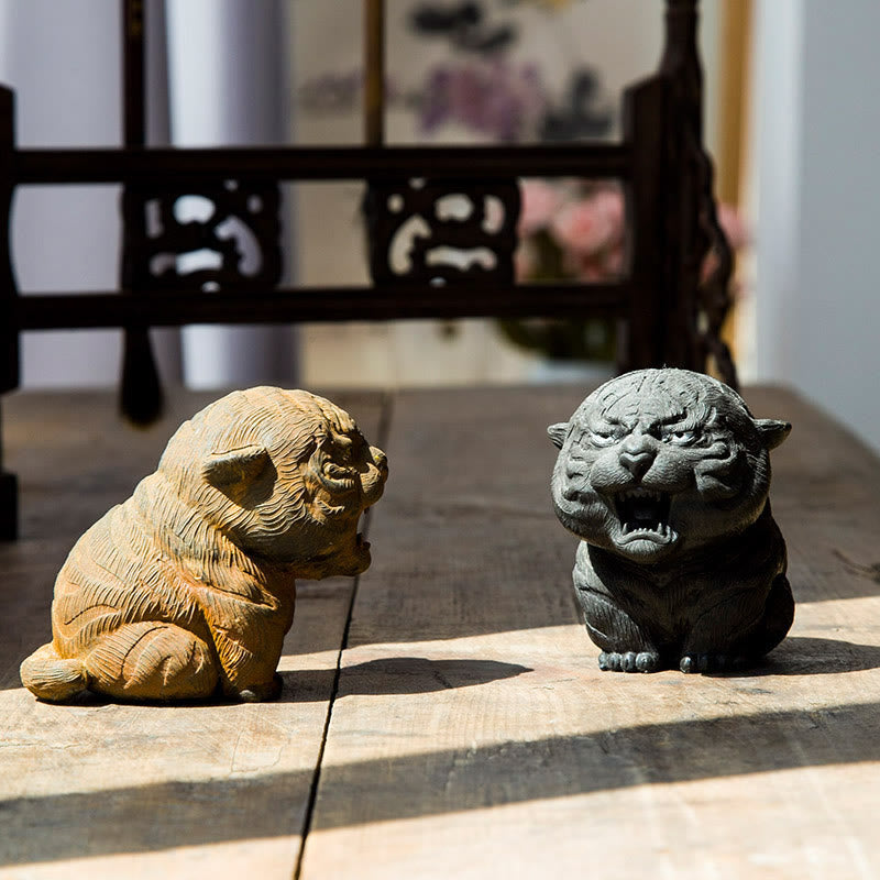 Statua in resina Buddha Stones con polvere di ferro e ruggine fatta a mano in miniatura di tigre ruggente, decorazione per la casa
