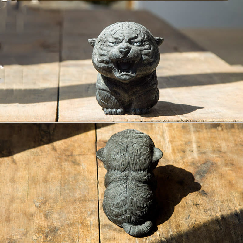 Statua in resina Buddha Stones con polvere di ferro e ruggine fatta a mano in miniatura di tigre ruggente, decorazione per la casa