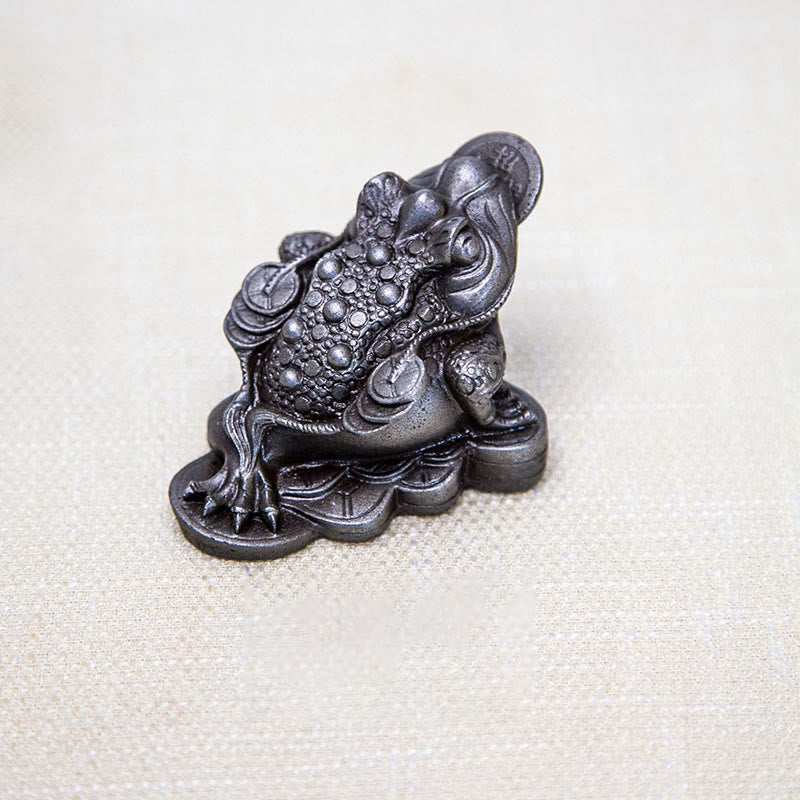 Buddha Stones fatte a mano Feng Shui Rana Rospo Monete di rame Polvere di ferro Ruggine Statua in resina Decorazione per la casa - Moneta di rame a forma di rana Feng Shui - Versione lucida 6*6*7cm - image 21