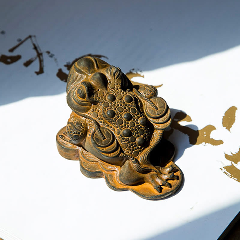 Buddha Stones fatte a mano Feng Shui Rana Rospo Monete di rame Polvere di ferro Ruggine Statua in resina Decorazione per la casa - image 3