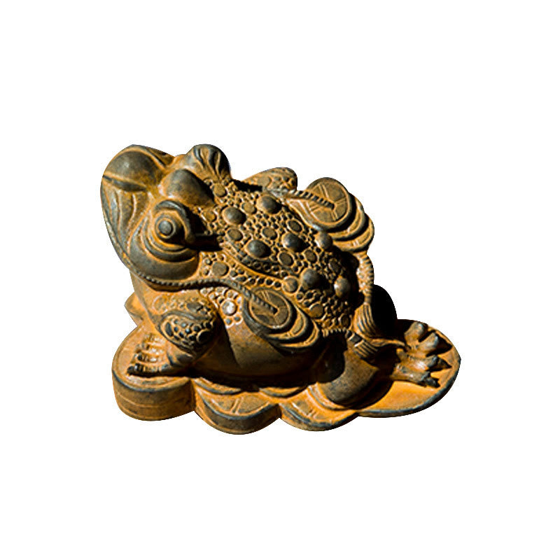 Buddha Stones fatte a mano Feng Shui Rana Rospo Monete di rame Polvere di ferro Ruggine Statua in resina Decorazione per la casa